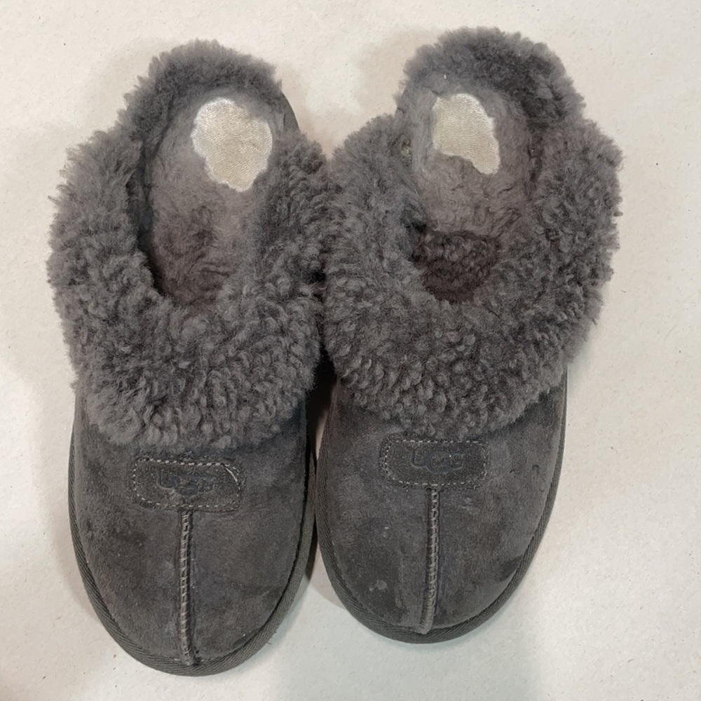 UGG Gray Coquette Suede Sheepskin Sherpa Lining Slippers Mules size 7 - Picture 2 of 12